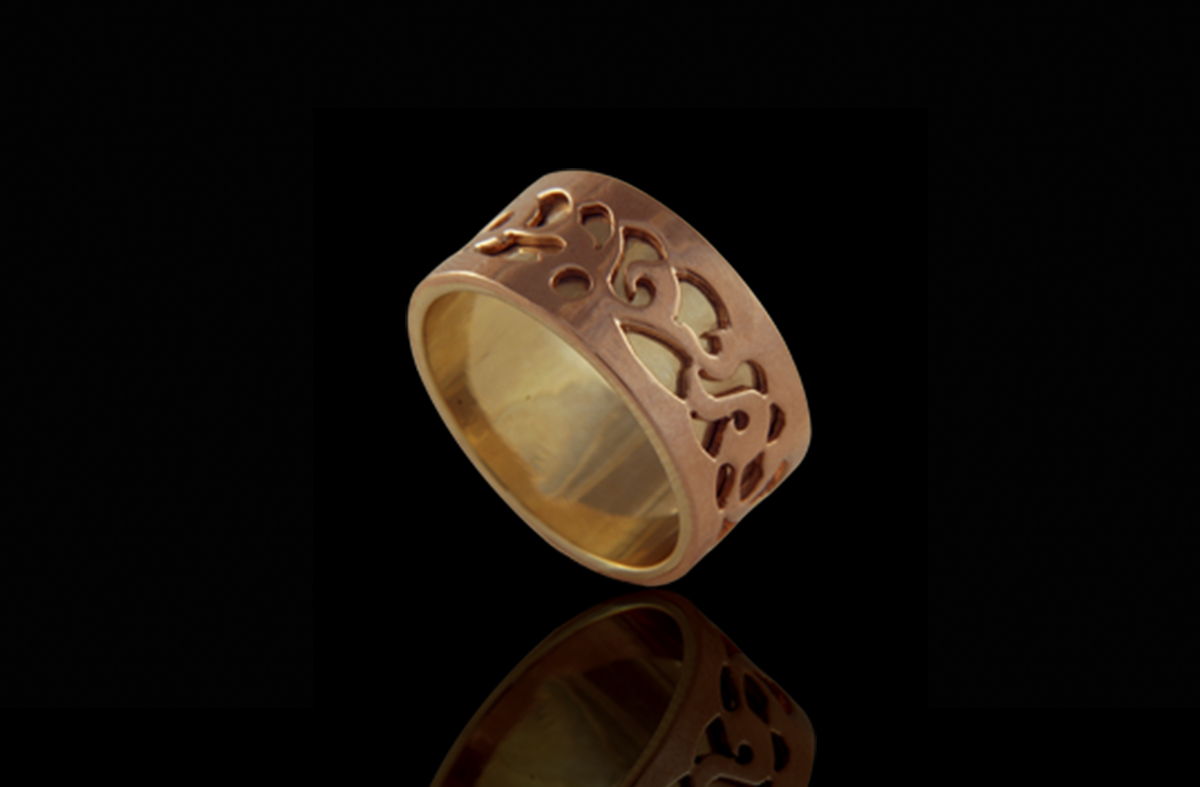 טבעת נישואים בזהב אדום וצהוב 14K