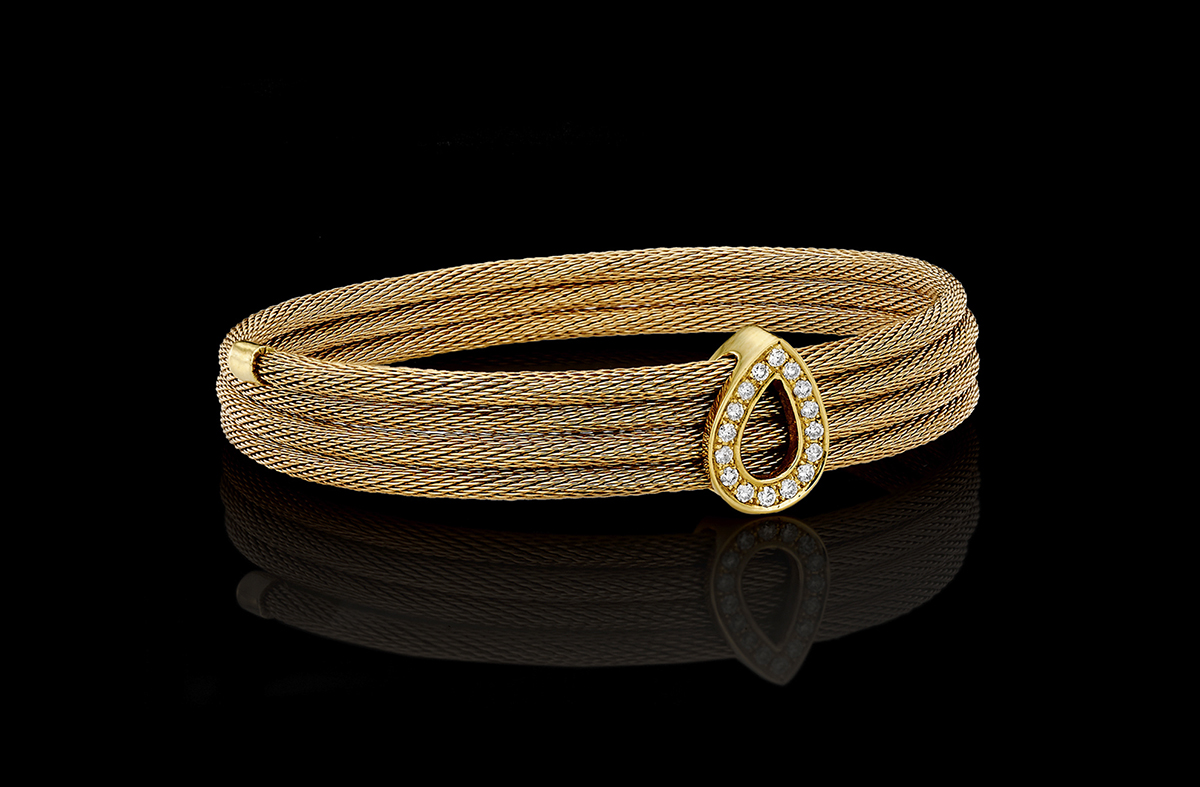 צמיד בזהב צהוב 18Kעם טיפת זהב משובצת יהלומים